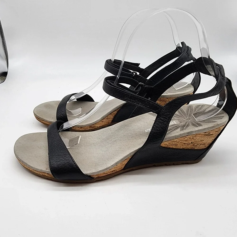 Patagonia Maha Wedge Sandals Women's 9.5 Black Leather Cork Ankle Strap
